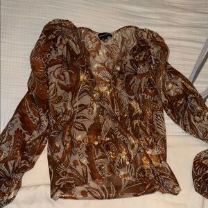 RETROFETE NEVER WORN. Sheer Brown Paisley Long-Sleeve Women’s Top